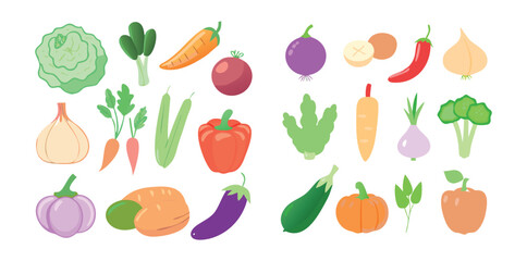 Soft Pastel Vegetable Icons | Colorful Flat Food Vector Set | Organic Veggie Clipart