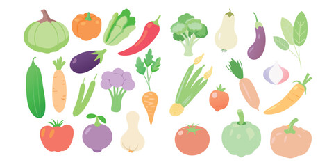 Soft Pastel Vegetable Icons | Colorful Flat Food Vector Set | Organic Veggie Clipart