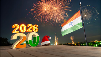 Festive New Year 2026 Celebration Featuring Vibrant Fireworks, Indian Flag, Spectacular Sky Display, and Rich Indian Culture for Everyone to Enjoy!