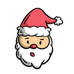 A cute Santa Claus character illustration with a Christmas hat on his head. Great for stickers, logos, and children's t-shirt designs.