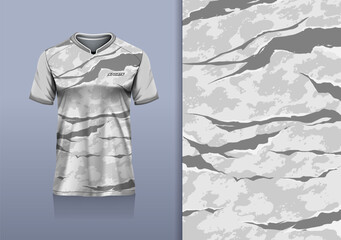 T-shirt mockup abstract texture grunge sport jersey design for football, soccer, racing, esports, running, gray color