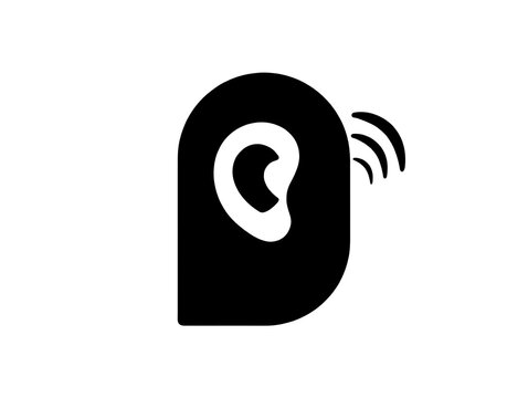Simple black silhouette of an ear with sound waves