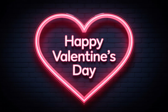 Happy Valentine's Day with radiant pink neon heart, perfect for spreading love, joy, and romantic vibes for greetings and social media posts now