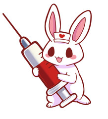 Cute Nurse Bunny with a Giant Blood-Filled Syringe – Hand-Drawn Yami Kawaii Illustration
