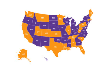 United States Map Vector Graphic for Presentations and Designs with purple and orange color