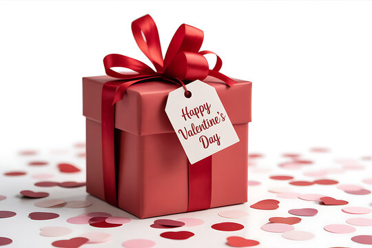 Elegant gift box with tag wishing a happy Valentine's Day, perfect for romantic gestures, love celebrations, and creating heartfelt moments of appreciation