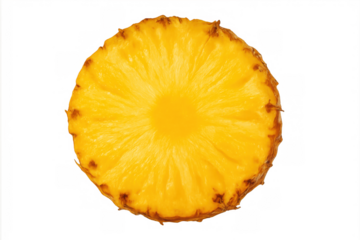 Pineapple slice showing bright yellow flesh and juicy texture, a fresh tropical fruit for healthy eating concepts. Transparent background