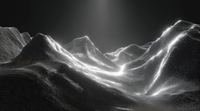 Abstract wireframe mountains forming futuristic digital landscape - Powered by Adobe