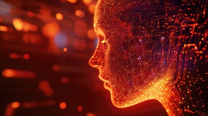 Artificial intelligence glowing profile with network connections