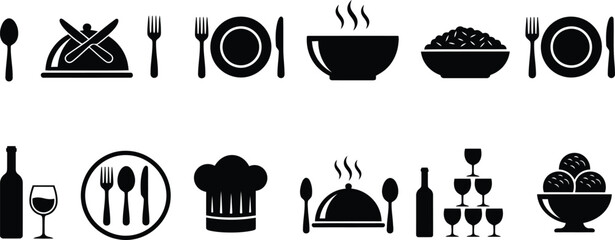 Collection of food and drink icons for restaurant and culinary themes