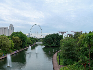 Singapore City, Singapore - September 11,2019: Night view of Gardens by the Bay a nature park in Singapore City.