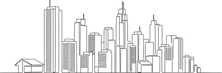 Abstract line drawing of a modern city skyline
