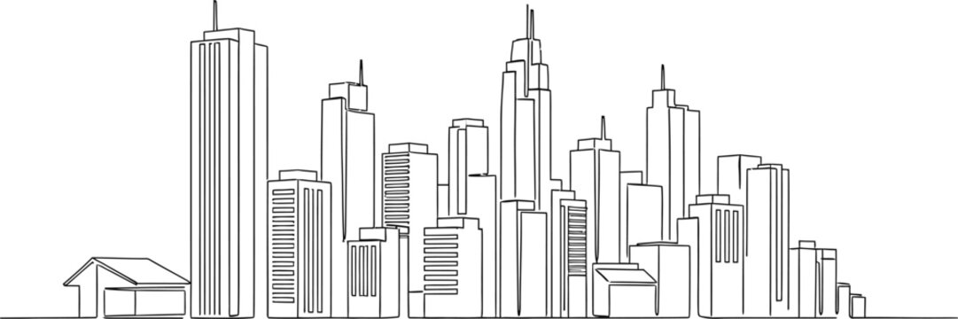 Abstract line drawing of a modern city skyline