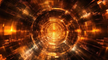 Fototapeta premium Abstract golden light tunnel background representing digital data