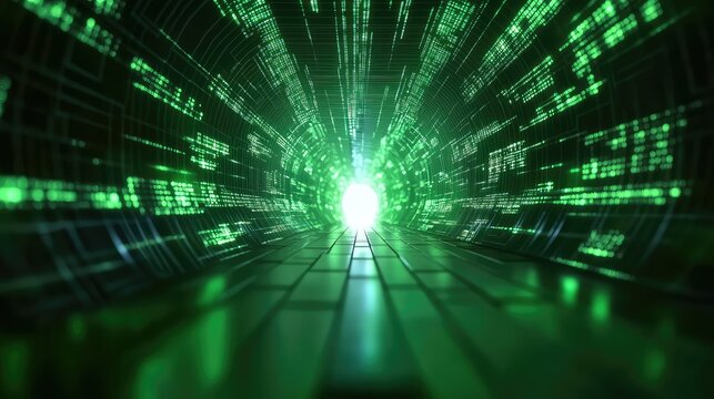 Digital data stream moving through futuristic network tunnel - Powered by Adobe