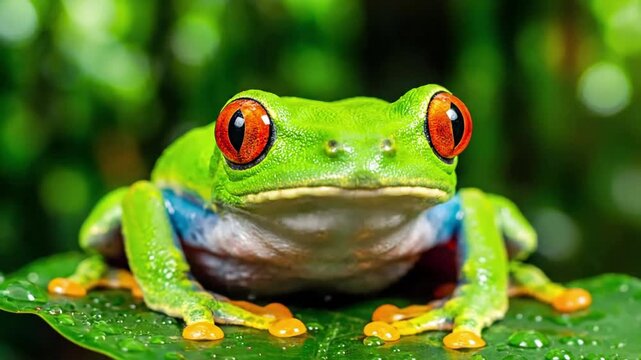 Dynamic footage of a frog in its natural wetland habitat, perhaps leaping across water, catching an insect, or serenely basking in the dappled sunlight.