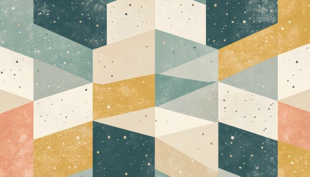 Flat geometric texture featuring precision-arranged interlocking trapezoids and triangles in retro pastel colors