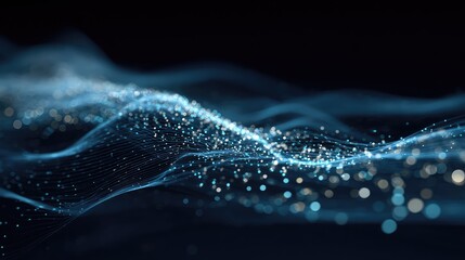 Digital wave forming with glowing particles representing data flow
