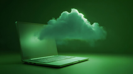 Open Laptop with a Glowing Green Cloud Emerging from the Screen