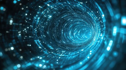 Digital data flowing through abstract fiber optic tunnel