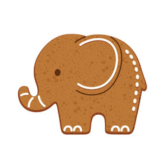 Cute, Delicious Elephant Gingerbread Cookie with Icing Decoration for Christmas - Vector Illustration