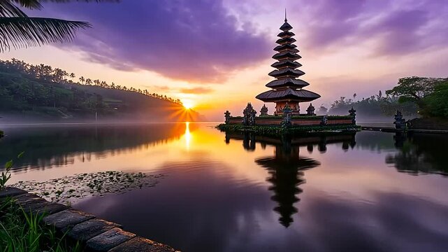 pura ulun danu bratan temple at sunset, in Bali, Indonesia timelapse video