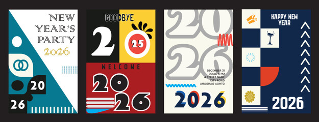 Modern New Year 2026 Poster Collection – Retro Style Vector Graphics