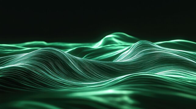 Abstract green glowing waves representing digital data flow - Powered by Adobe