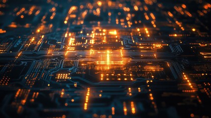 Circuit board processing big data with glowing connections