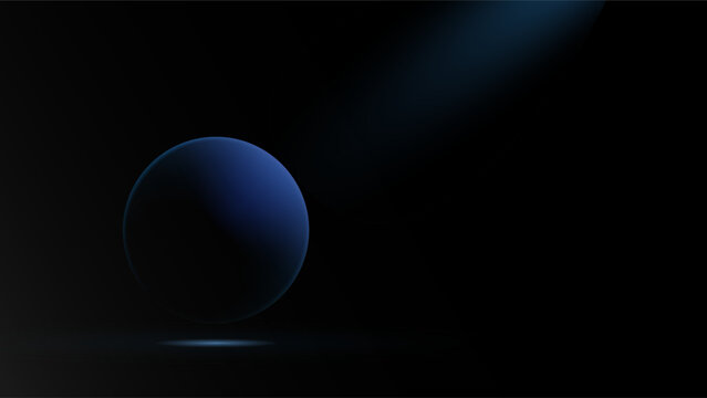 Minimalist blue sphere illuminated by a soft spotlight on a dark background, creating a modern abstract visual mood