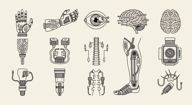 Modern Cyberpunk Body Augmentation Designs for Future Technology, Featuring Futuristic Prosthetics and Neural Interfaces, Perfect for Science Fiction and Tech Concepts