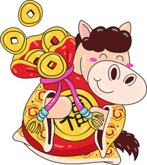 Naklejka premium Lucky Horse New Year. Happy chinese new year. Year of horse. Vector illustration.