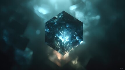Glowing crystal cube reflecting abstract blue light
