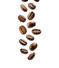 Obraz premium Falling coffee beans dark background isolated on a transparent background