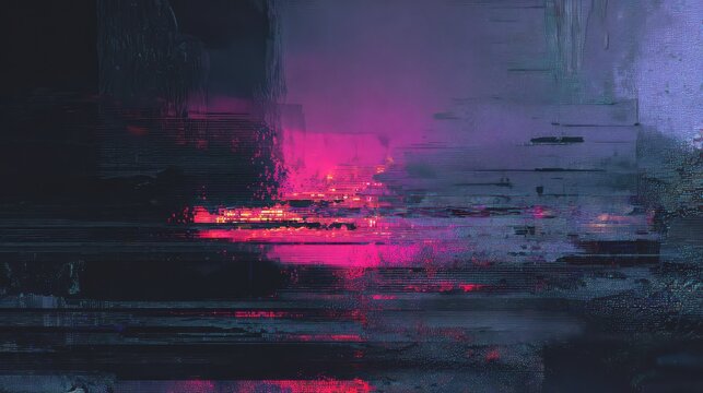 Abstract digital glitch art background with neon pink colors
