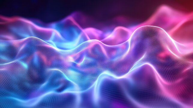 Glowing digital wave generating abstract network surface