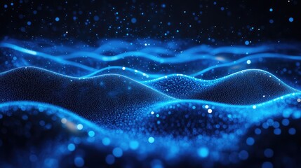 Blue digital wave transforming data particles on dark background