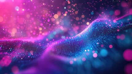 Digital data wave flowing vibrant colorful particles