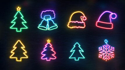 Vibrant neon Christmas symbols in animated loop.