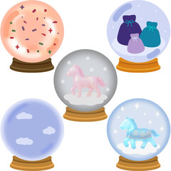 Pastel Mystic Crystal Ball Set with New Year Symbols | Cute Fortune-Telling Orb Illustration