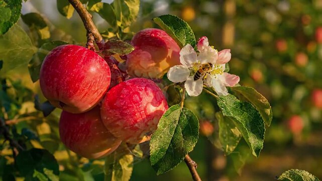 Natural light and shadow play: Emphasizing the dynamic interplay of sunlight filtering through the canopy, creating dappled patterns on the orchard floor.
