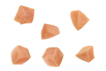 Raw chicken breast cubes transparent PNG cutout for food design