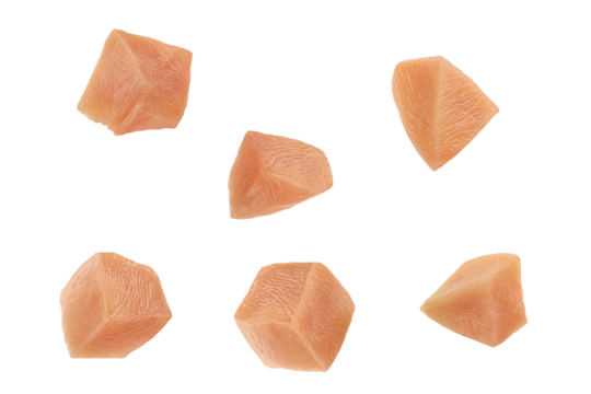 Raw chicken breast cubes transparent PNG cutout for food design