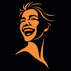 A girl laughing. Black and orange. Vector illustration.
