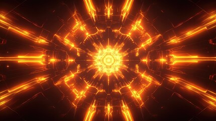 Abstract glowing orange futuristic tunnel with symmetrical light