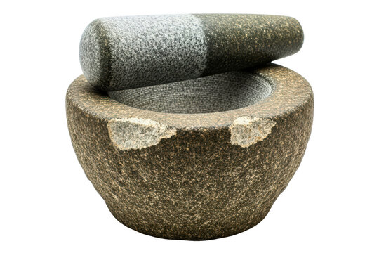 Rustic stone mortar and pestle for grinding herbs and spices isolated with transparent background - Powered by Adobe