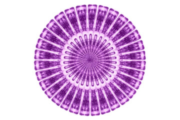 Abstract circular mandala design with a radial purple pattern isolated with transparent background