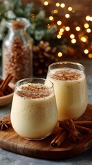 Eggnog Holiday Drink: A Festive Season Spiced Beverage with Creamy Rich Flavor, Cinnamon Sprinkle, and Nutmeg Essence for Winter Gatherings and Joyful Moments