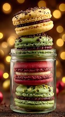 Colorful Macarons Delight: Delicious Artisan Pastries & Festive Holiday Gourmet Dessert Display