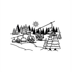 Fototapeta premium Winter sports and ski resort adventure icons for travel and leisure branding